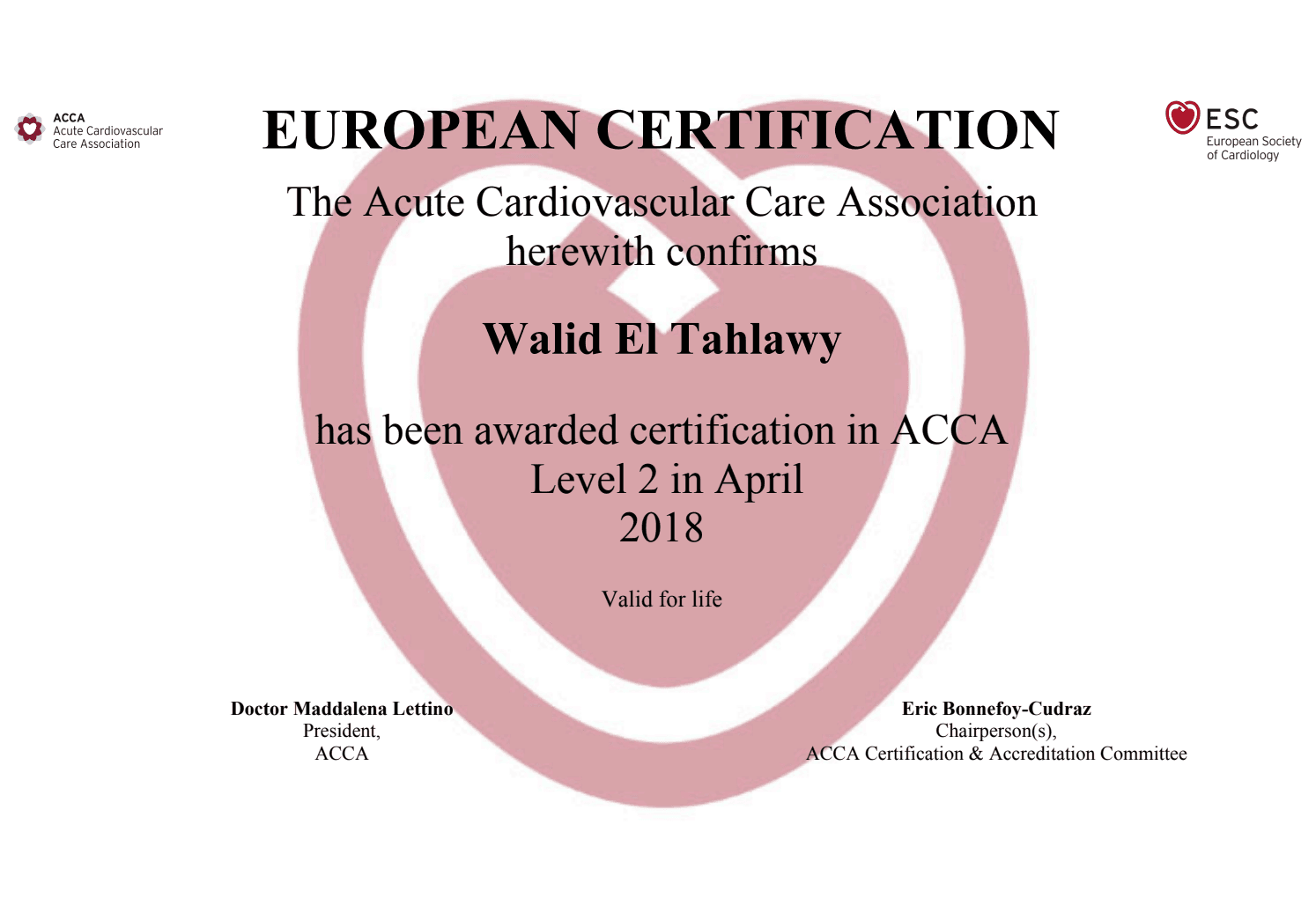 European Certification in Acute Cardiovascular Care (ACCA Level 2)