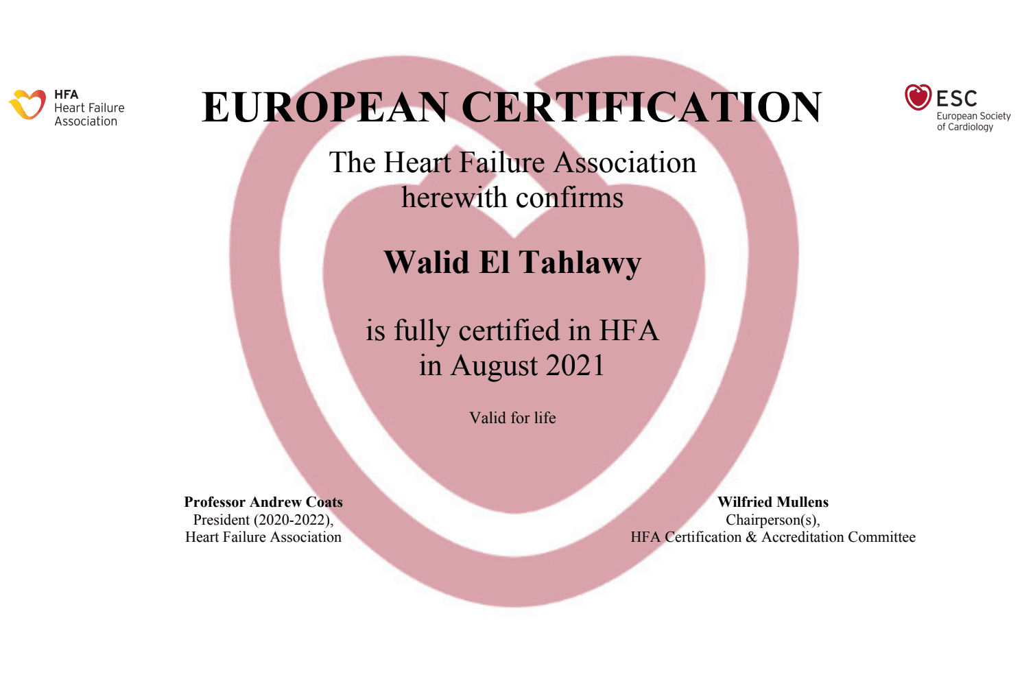 European Certification in Heart Failure (HFA)